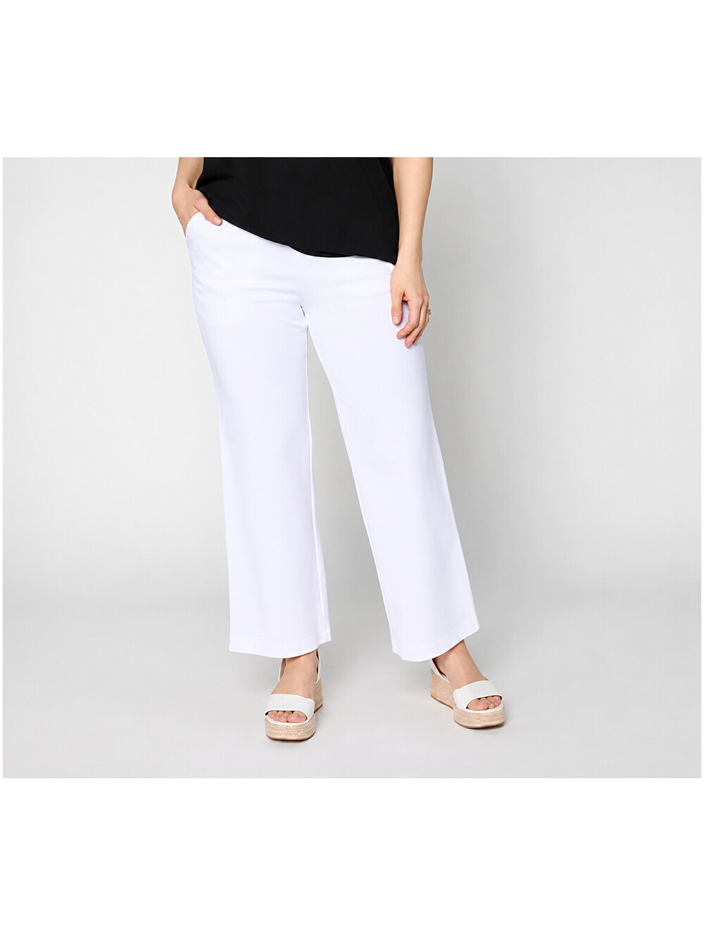 Susan Graver Soleil Regular Slub Rib Knit Ankle Pant White X-Large